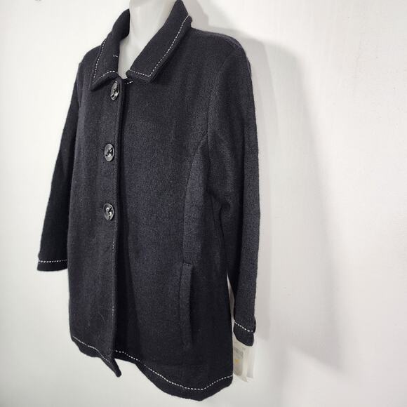 Emma James Womens Boiled Wool Jacket Size Medium Black Button Front 3/4 Sleeve - Picture 5 of 11